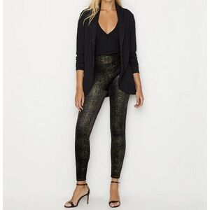 Spanx Women's Size Medium High Rise Velvet Shine Black Gold Shaping Legging